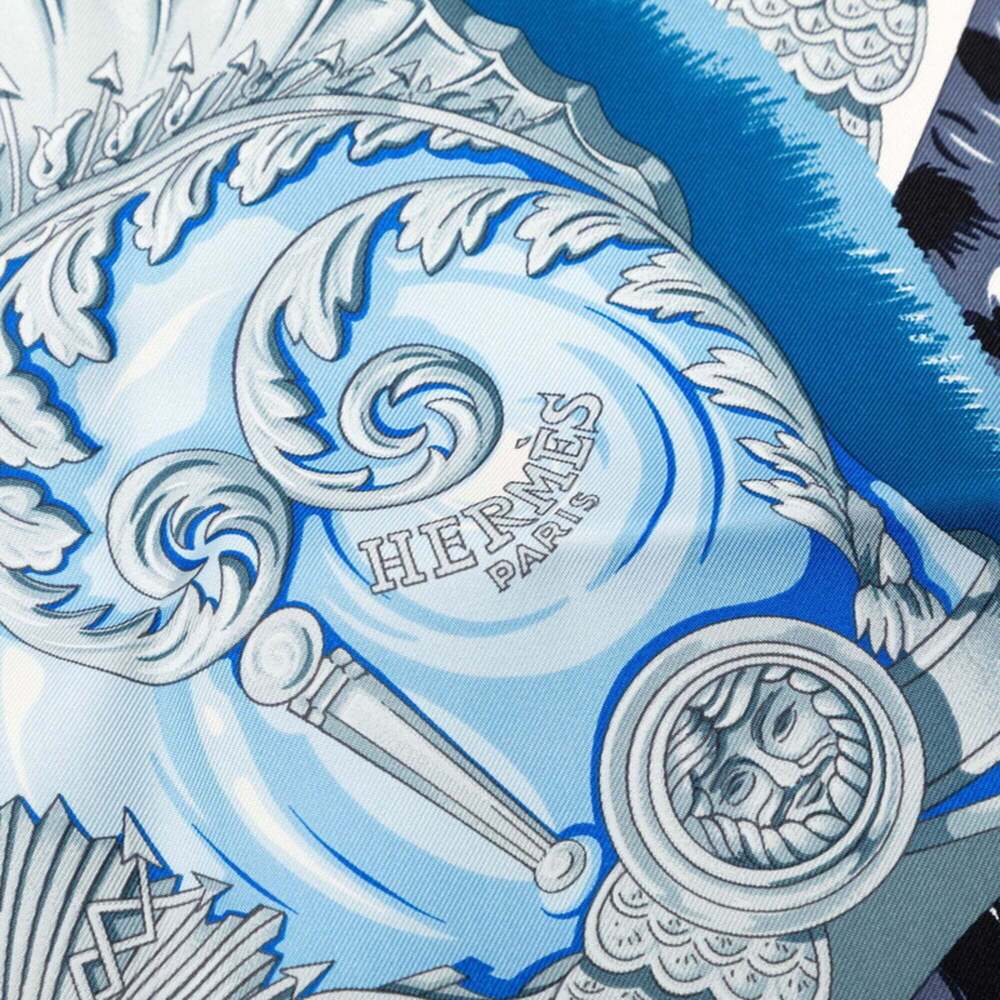 HERMES Blue Silk Scarf - Picture 6 of 9